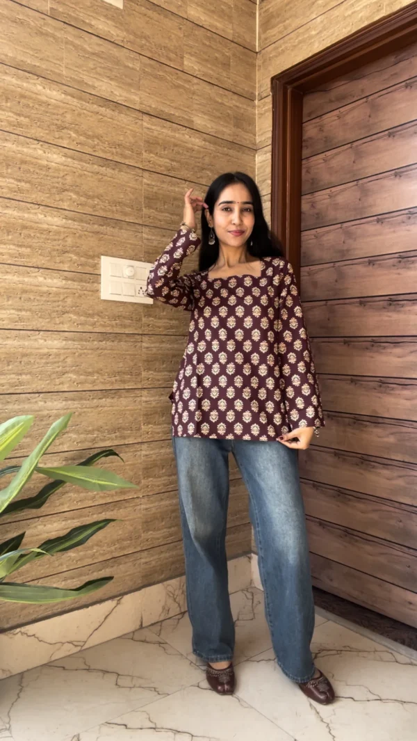 Floral Block Print Straight-Fit Kurti Top